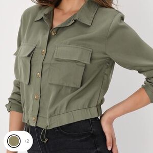 Olive cropped utility jacket